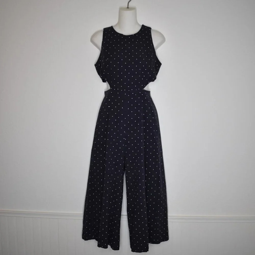 Princess Polly Jumpsuit Polka Dot Sz 8 Wide Leg Minimalist Neutral Old Money